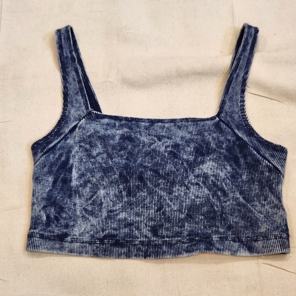 Out From Under Urban Outfitters Acid Wash Blue Ribbed Crop Tank Top L Large Y2K